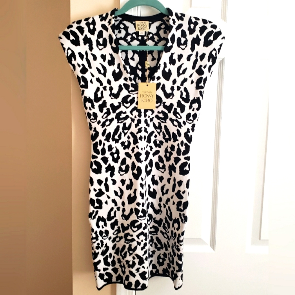 Torn by Ronny Kobo Black and White Leopard Mini Dress
